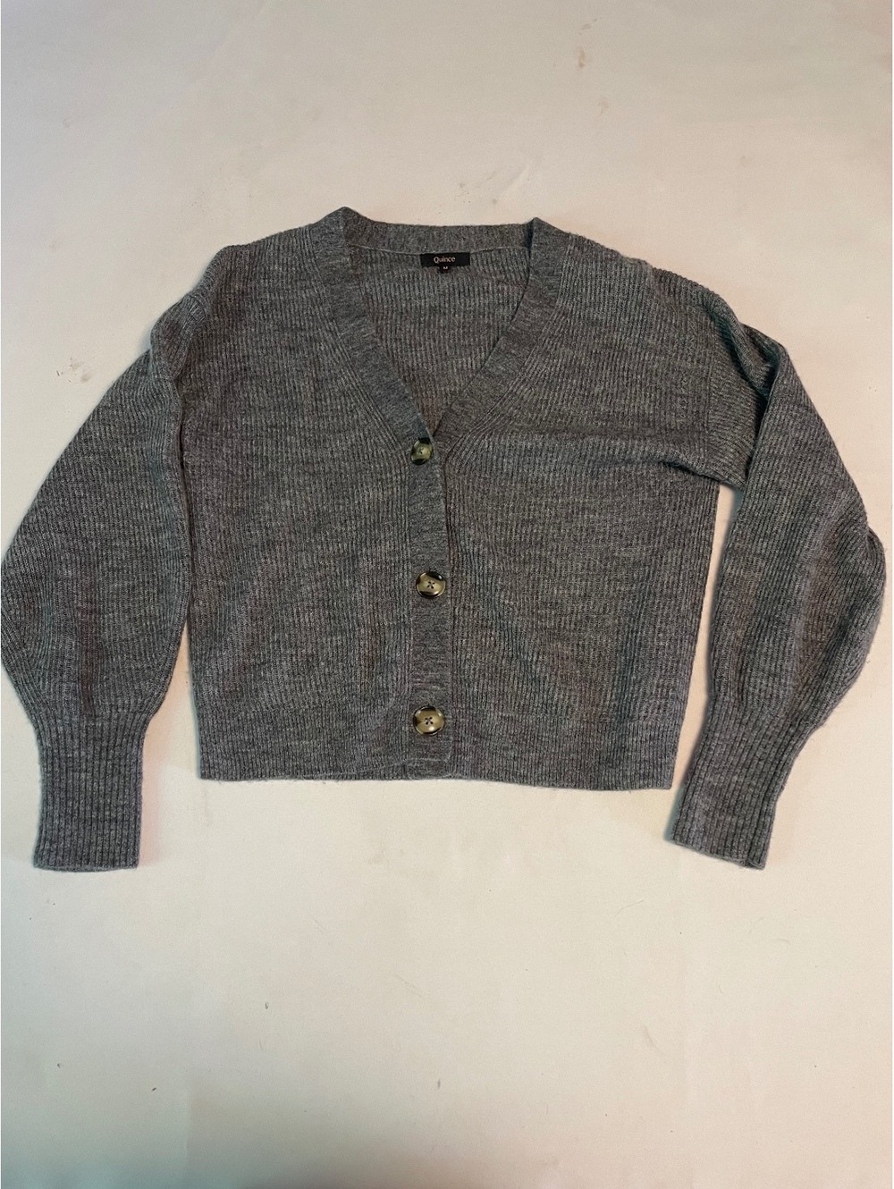 Quince Medium Gray Wool Nylon Baby Alpaca Blend Cardigan Sweater